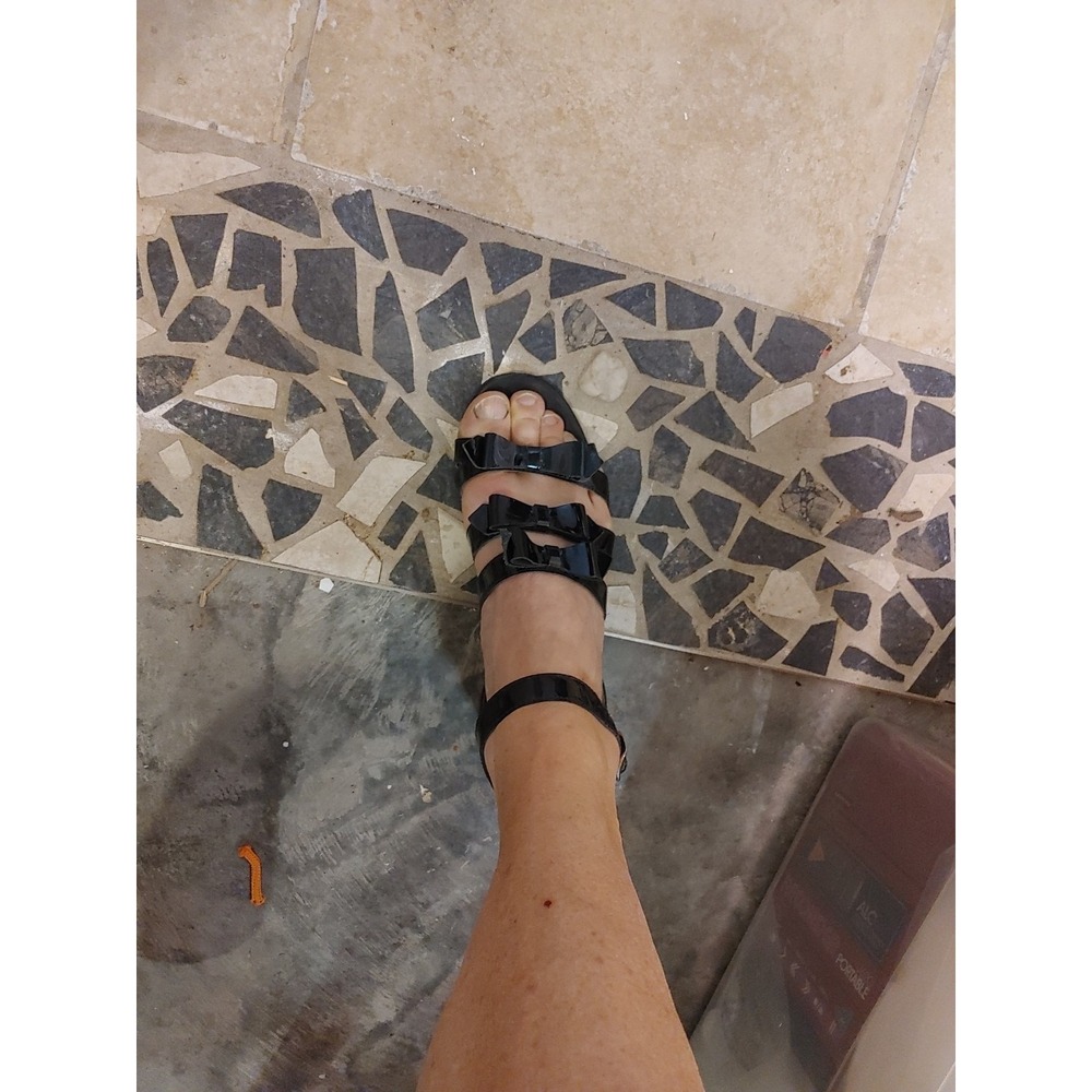 BARBARA BARBIERI Bows Sandal Shoe Black  2"Pump‎ Comfort Strap Womens Sz 8